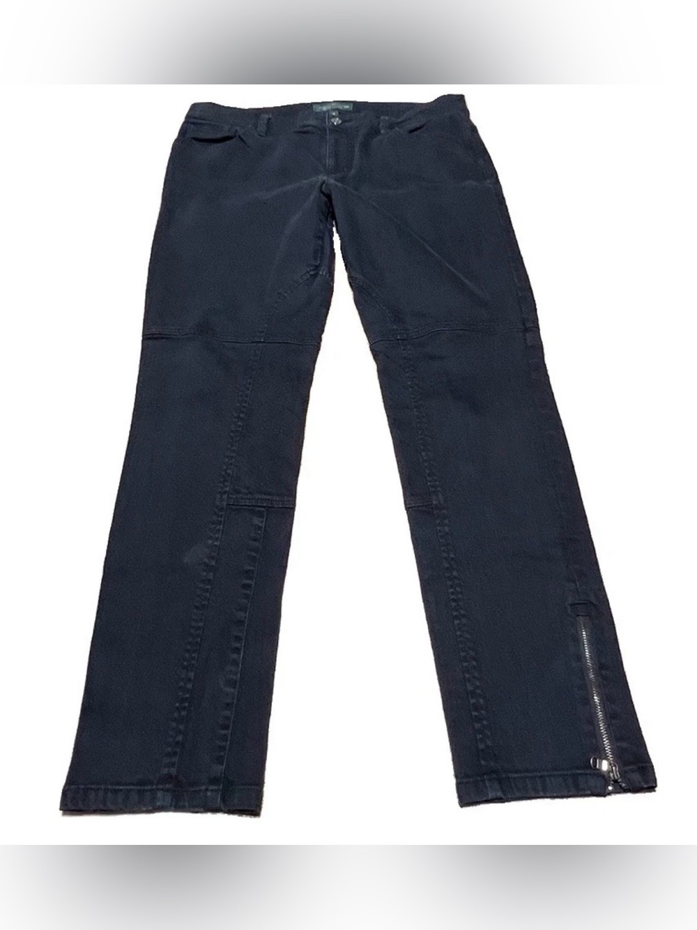 LRL Ralph Lauren Mid Rise Slim MOTO Biker Panel Seam Black Jeans Zip Cuffs Sz 12